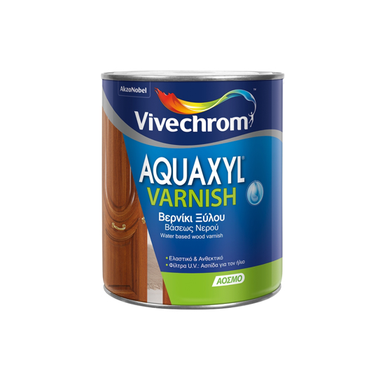 Εικόνα της Vivechrom Aquaxyl Varnish Nερού Βερνίκι Εμποτισμού Ξύλου Σατινέ Καστανιά 2,5lt