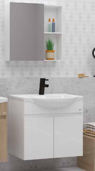 Εικόνα της Drop Fiore 65 Πάγκος με Νιπτήρα & Καθρέπτη Μ60xΒ34xΥ60cm Λευκός