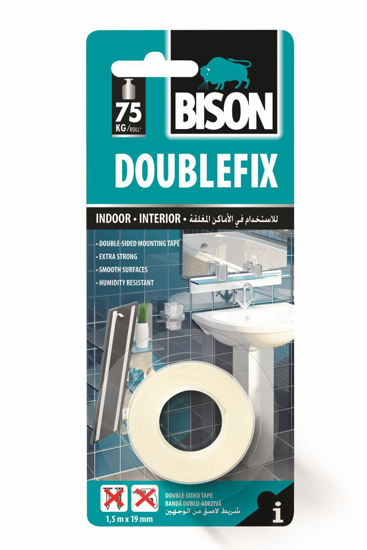 Εικόνα της Bison Double Fix Αυτοκόλλητη Αφρώδης Ταινία Διπλής Όψης Λευκή 19mmx1.5m