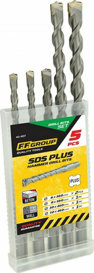 Εικόνα της FFGroup Σετ 5 Τρυπάνια με SDS Plus Στέλεχος για Δομικά Υλικά