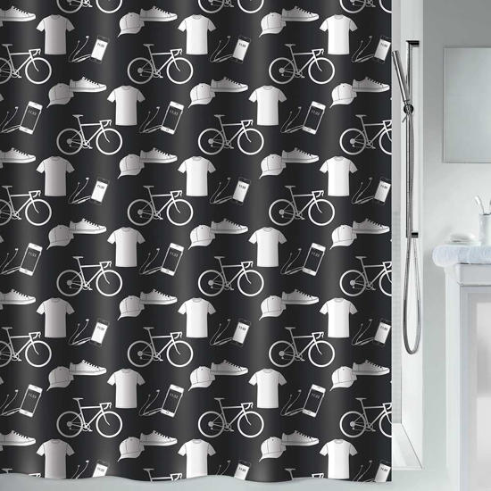Εικόνα της Spirella Patchwork Κουρτίνα Μπάνιου Υφασμάτινη 180x200 cm Μαύρη