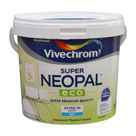 Εικόνα της Vivechrom Super Neopal Eco Oικολογικό Mατ Πλαστικό Χρώμα Ασυναγώνιστης Ποιότητας Λευκό 10lt X 44 ΤΜΧ