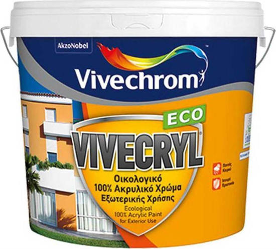 Εικόνα της Vivechrom Vivecryl Eco 100% Ακρυλικό Οικολογικό Χρώμα Νερού Εξωτερικής Xρήσης Λευκό Ματ 10lt X 44TEM (ΠΑΛΕΤΑ)