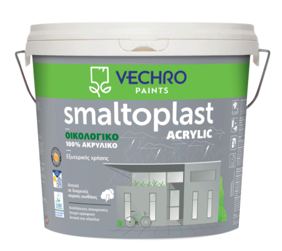 Εικόνα της Vechro Smaltoplast Acrylic Eco 100% Ακρυλικό Οικολογικό Χρώμα Εξωτερικής Χρήσης 10L