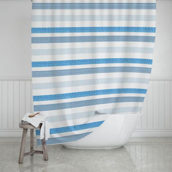 Εικόνα της Estia Κουρτίνα Μπάνιου Αδιάβροχη Πολυεστερική 180x200cm Stripes Μπλε