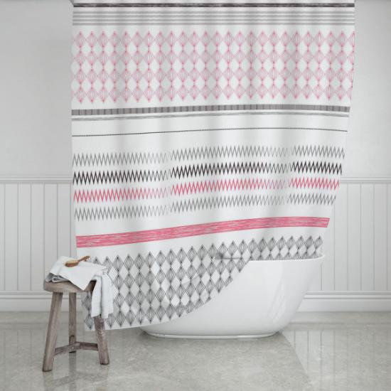 Εικόνα της Estia Κουρτίνα Μπάνιου Αδιάβροχη Πολυεστερική 180x200cm Stripes Ροζ