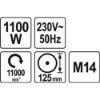 Εικόνα της ΥΑΤΟ Γωνιακός Τροχός 1100W 125MM YT-82100