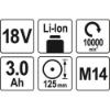 Εικόνα της Υato Γωνιακός Τροχός18V 125mm Set 2X3Ah YT-82828