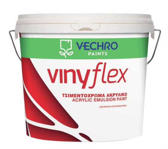 Εικόνα της Vechro Vinyflex Ακρυλικό Tσιμεντόχρωμα Eξωτερικής Xρήσης Νερού Mατ Λευκό 9lt