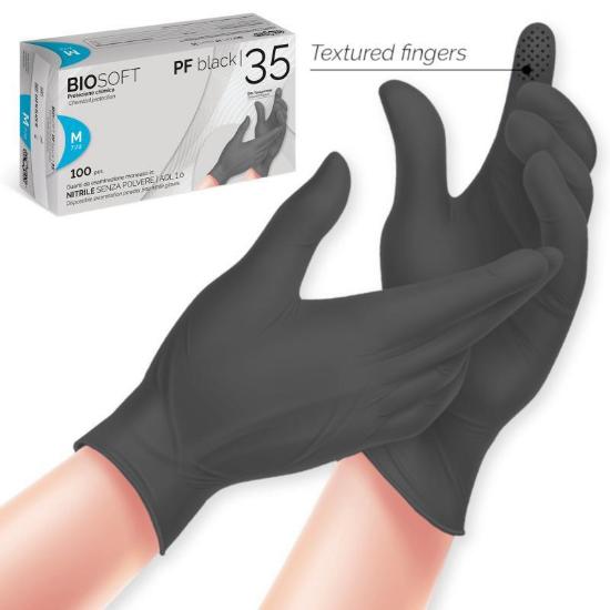 Εικόνα της Biosoft Γάντια Νιτριλίου Χωρίς Πούδρα σε Μαύρο Χρώμα 100τμχ