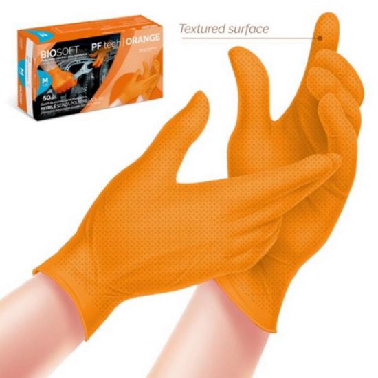 Εικόνα της Biosoft Γάντια Εργασίας Συνεργείου Νιτριλίου Μίας Χρήσης Πορτοκαλί