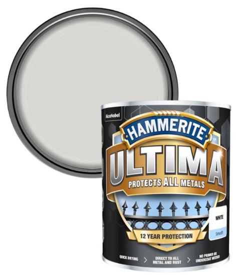Εικόνα της Hammerite Ultima 3 σε 1 Χρώμα Νερού για Σιδερένιες Επιφάνειες Γυαλιστερό Λευκό