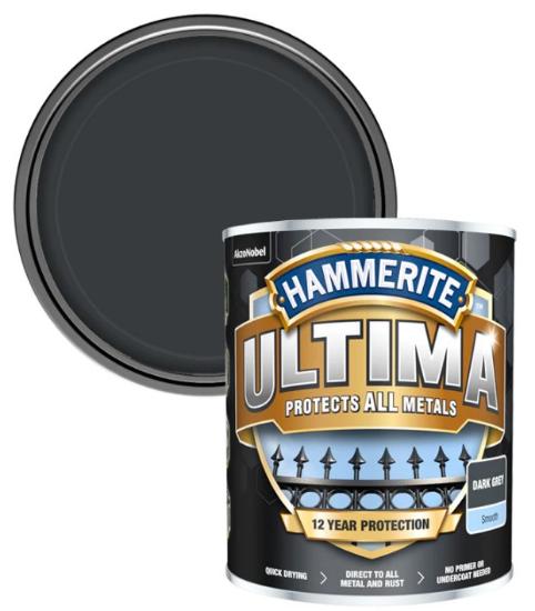 Εικόνα της Hammerite Ultima 3 σε 1 Χρώμα Νερού για Σιδερένιες Επιφάνειες Γυαλιστερό Σκούρο Γκρι
