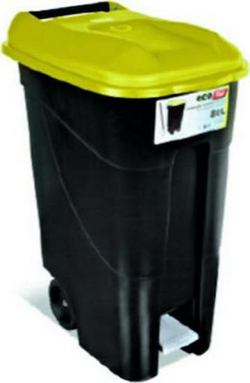 Εικόνα της Tayg Πλαστικός Κάδος Απορριμμάτων Τροχήλατος με Πεντάλ 80P 80lt Κίτρινο