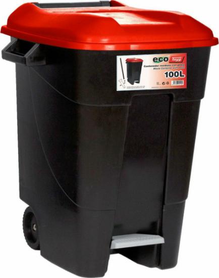 Εικόνα της Tayg Πλαστικός Κάδος Απορριμμάτων Τροχήλατος με Πεντάλ 100GR-P 100lt Κόκκινο
