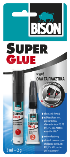 Εικόνα της Bison Super Glue All PLastic 3ml +2g Υγρή Κόλλα για Όλα τα Πλαστικά με  Ενεργοποιητή
