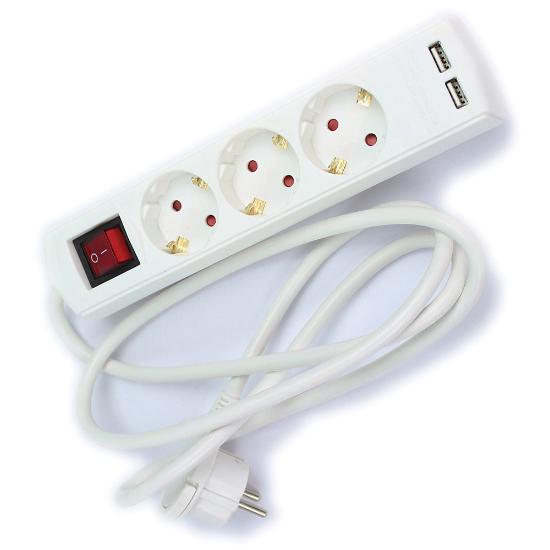 Εικόνα της Tayg Πολύπριζο 3 Θέσεων με Διακόπτη, 2 USB και Καλώδιο 1.4m Λευκό