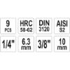 Εικόνα της Yato Καρυδάκια με Μύτες Allen και Καρέ Υποδοχής 1/4'', 3/8'' Σετ 9τμχ
