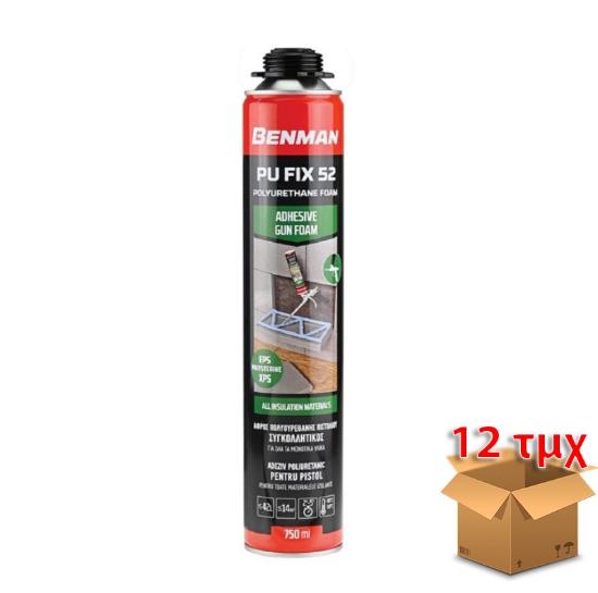 Εικόνα της Benman PU FIX 52 Αφρός Πολυουρεθάνης Συγκόλλησης Πιστολιού Κανονικής Διόγκωσης 750ml X 12τμχ Κιβώτιο