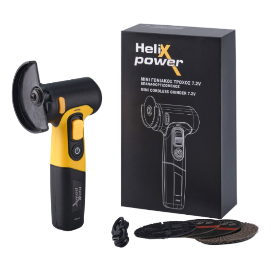 Εικόνα της Helixpower Τροχός Γωνιακός Μίνι Επ/Νος 7,2V Li 2000Mah Σετ Δίσκοι 7Τμχ