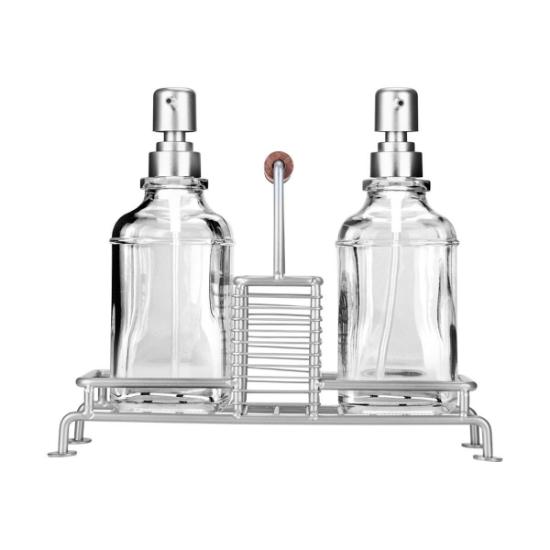 Εικόνα της Estia Δοχεία Υγρου Πιάτων Allure 2X300ml Με Μεταλλική Βάση & Θήκη Για Σφουγγάρι Ασημί