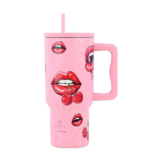 Εικόνα της Estia Θερμός Straw Tumbler Xl Save The Aegean 900Ml Blush Pop