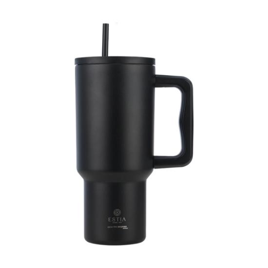 Εικόνα της Estia Θερμός Straw Tumbler Xl Save The Aegean 900Ml Midnight Black