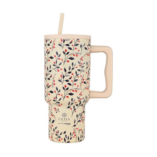 Εικόνα της Estia Θερμος Straw Tumbler Xl Save The Aegean 900ml Bloom Beige