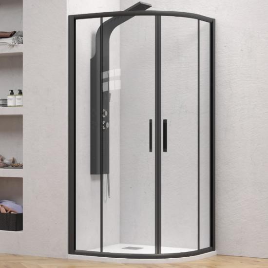 Εικόνα της Karag Καμπίνα Ημικυκλική με Διάφανο Κρύσταλλο FLORA 200 Black