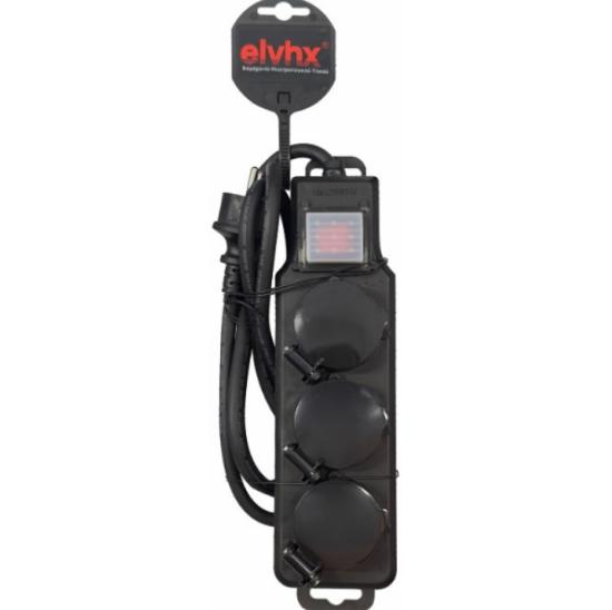 Εικόνα της Elvhx Πολύπριζο 3θ Στεγανο Ιρ44 + Καπακι+διακ.+καλ.1,4μ 3g 1.5mm2 Μαύρο