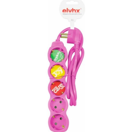Εικόνα της Elvhx Πολύπριζο 5θ X16a +καλ.1,5μ 3g 1.5mm2 Ip20 Ροζ