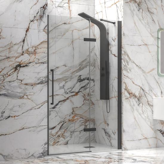 Εικόνα της Karag Καμπίνα Από Τοίχο σε Τοίχο με Διάφανο Κρύσταλλο TINOS 400 Black 100x200cm