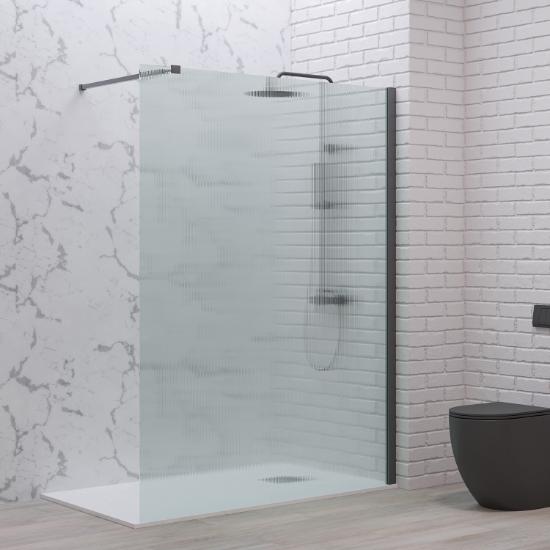 Εικόνα της Karag Σταθερό Διαχωριστικό Ντουζιέρας με flute Κρύσταλλο WALKIN 1 Gun Metal 80x200cm