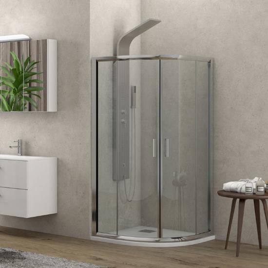 Εικόνα της Karag Καμπίνα Ημικυκλική Με Διάφανο Κρύσταλλο New Flora 200 Χρωμέ Ύψους 180cm