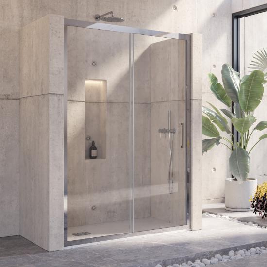 Εικόνα της Karag Καμπίνα Από Τοίχο σε Τοίχο με Διάφανο Κρύσταλλο INOX 400 Cromo