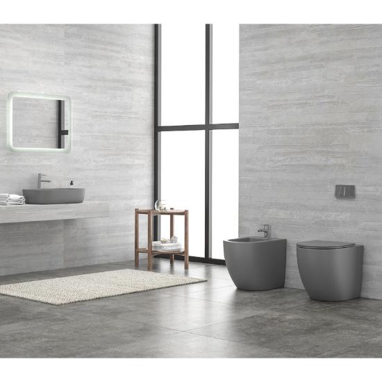 Εικόνα της Karag Λεκάνη Δαπέδου Rimless Με Κάλυμμα Γκρι Ματ Milos Lt 2141D