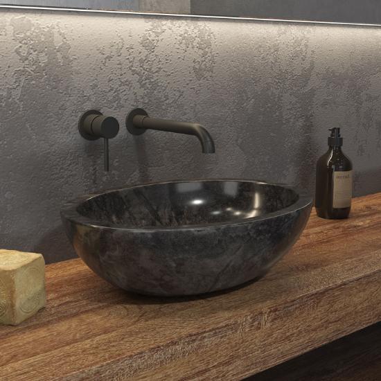 Εικόνα της Karag Νιπτήρας Επικαθήμενος Πέτρινος Leonor Nero 45X35X15cm