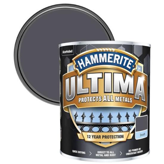 Εικόνα της Hammerite Ultima 3 σε 1 Χρώμα Νερού για Σιδερένιες Επιφάνειες Ματ Σκούρο Γκρι Ral 7016 - 0,75lt