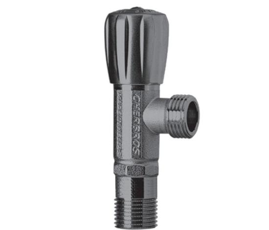 Εικόνα της CherBros Διακόπτης Γωνιακός 1/2'' x 1/2'' Περιστροφικός Premium Μαύρο Nickel με ABS Satin Βολάν