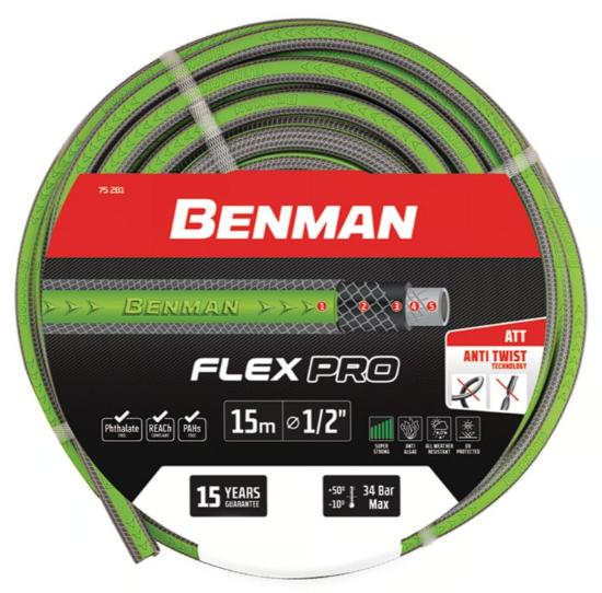 Εικόνα της Benman Λάστιχο Ποτίσματος Flex Pro Γκρι - Πράσινο 1/2''