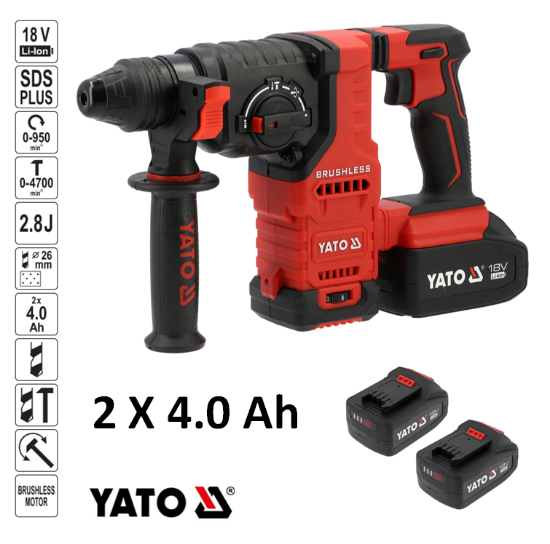Εικόνα της Yato YT-827724 Πιστολέτο Περιστροφικό Κρουστικό SDS Plus BL 18V 2.8J (2x4.0Ah)