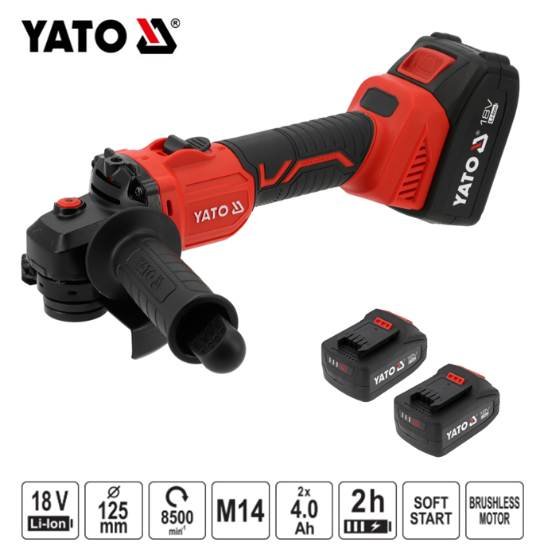 Εικόνα της Yato YT-828252 Επαναφορτιζόμενος Γωνιακός Τροχος BL 18V / 125mm (2x4.0Ah)