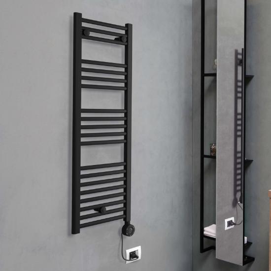 Εικόνα της Lazzarini Σώμα Λουτρού Ηλεκτρικό 1800x600 Matt Black RAL 9005 E-Bormio Deco